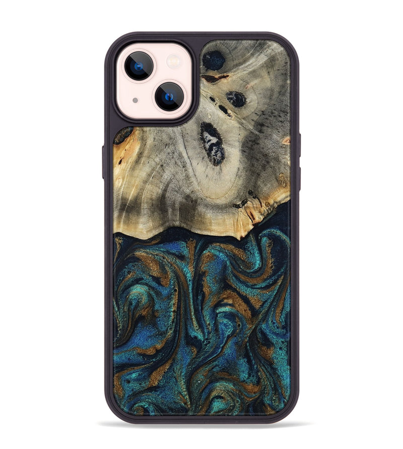 iPhone 14 Plus Wood Phone Case - Florene (Teal & Gold, 819076)