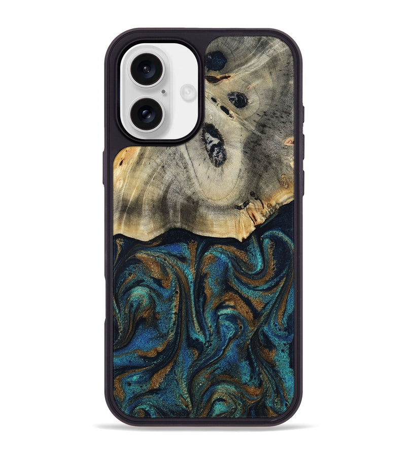 iPhone 16 Plus Wood Phone Case - Florene (Teal & Gold, 819076)