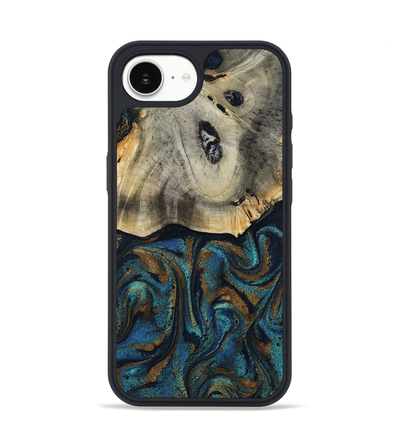 iPhone 16e Wood Phone Case - Florene (Teal & Gold, 819076)