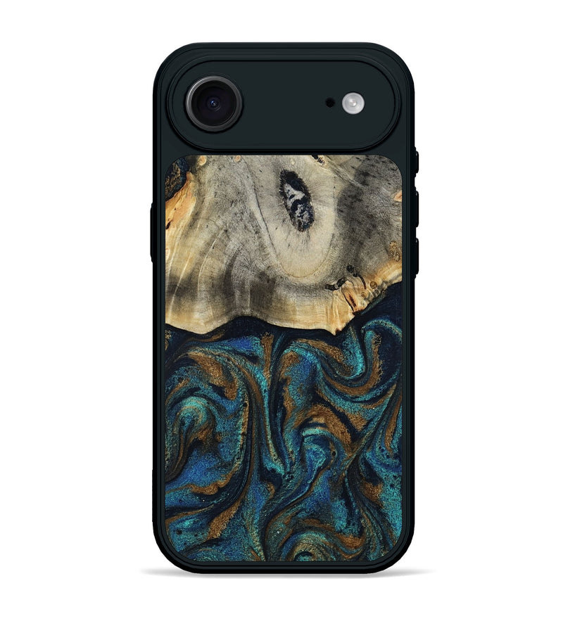 iPhone 17 Air Wood Phone Case - Florene (Teal & Gold, 819076)