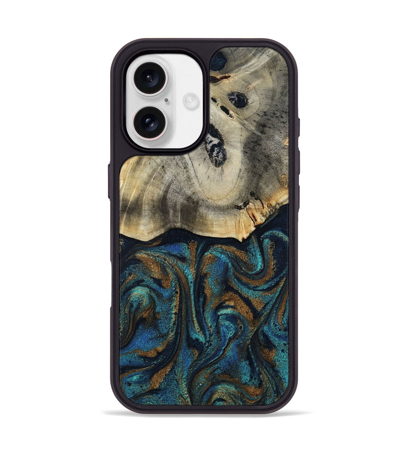 iPhone 17 Wood Phone Case - Florene (Teal & Gold, 819076)