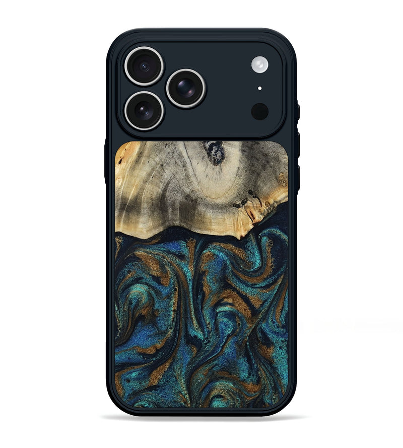 iPhone 17 Pro Max Wood Phone Case - Florene (Teal & Gold, 819076)