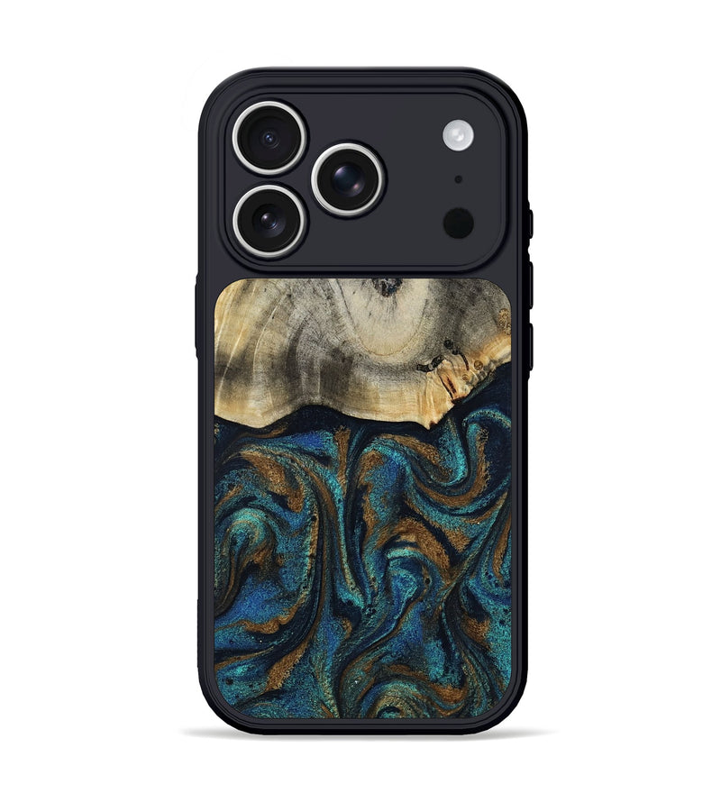 iPhone 17 Pro Wood Phone Case - Florene (Teal & Gold, 819076)