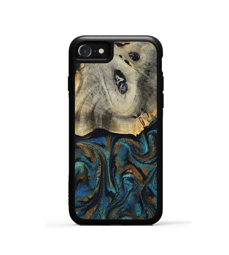 iPhone SE Wood Phone Case - Florene (Teal & Gold, 819076)