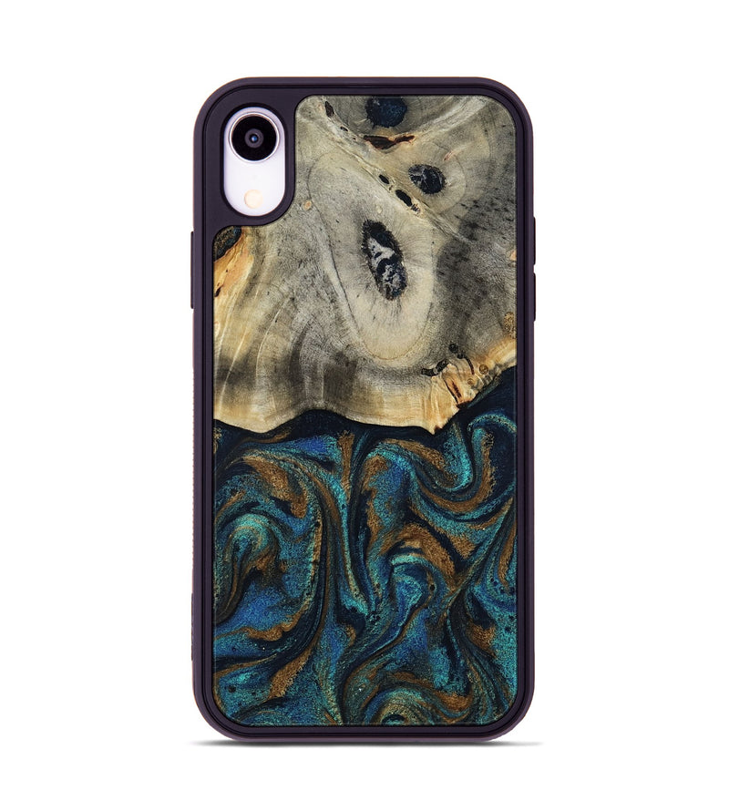 iPhone Xr Wood Phone Case - Florene (Teal & Gold, 819076)