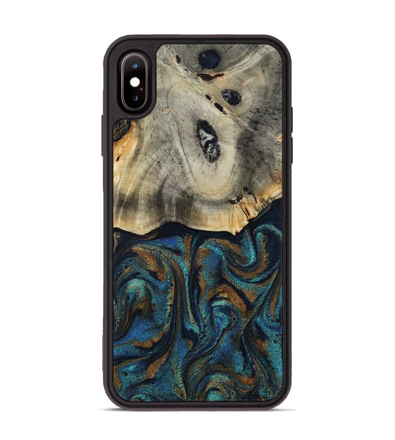 iPhone Xs Max Wood Phone Case - Florene (Teal & Gold, 819076)