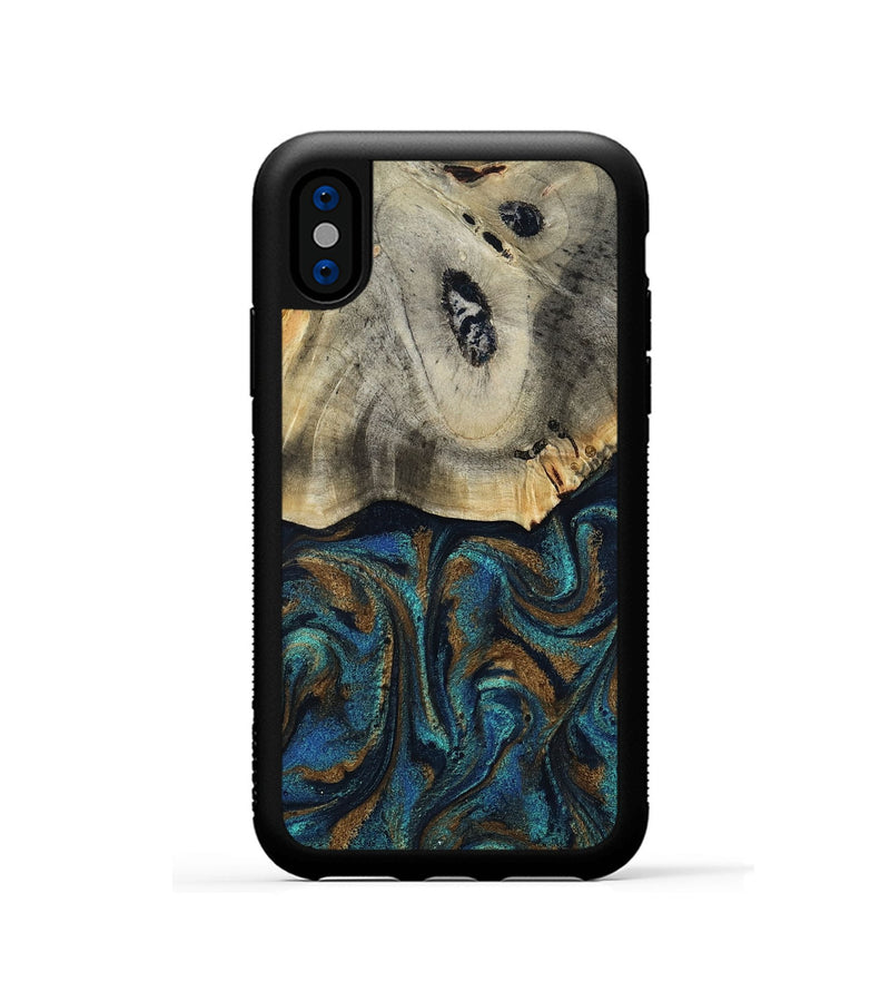 iPhone Xs Wood Phone Case - Florene (Teal & Gold, 819076)
