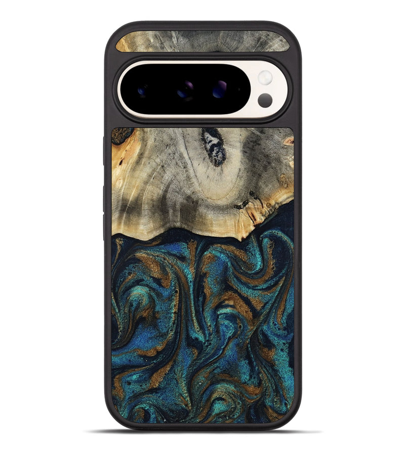 Pixel 10 Pro XL Wood Phone Case - Florene (Teal & Gold, 819076)