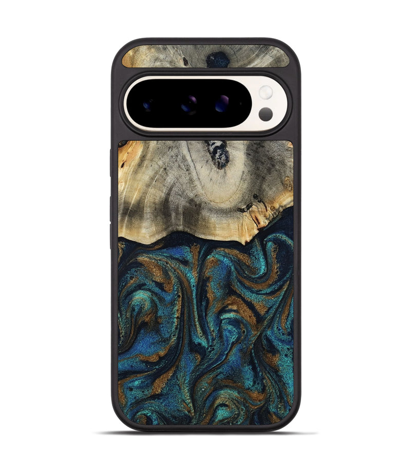 Pixel 9 Wood Phone Case - Florene (Teal & Gold, 819076)