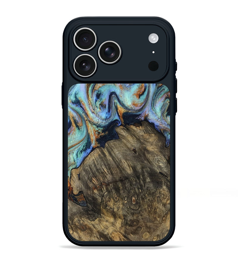 iPhone 17 Pro Max Wood Phone Case - Kari (Teal & Gold, 819077)