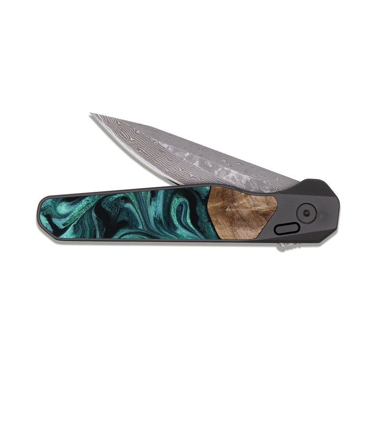 EDC Dark Damascus Wood Pocket Knife - Desirae (Ancient Olive, 819099)