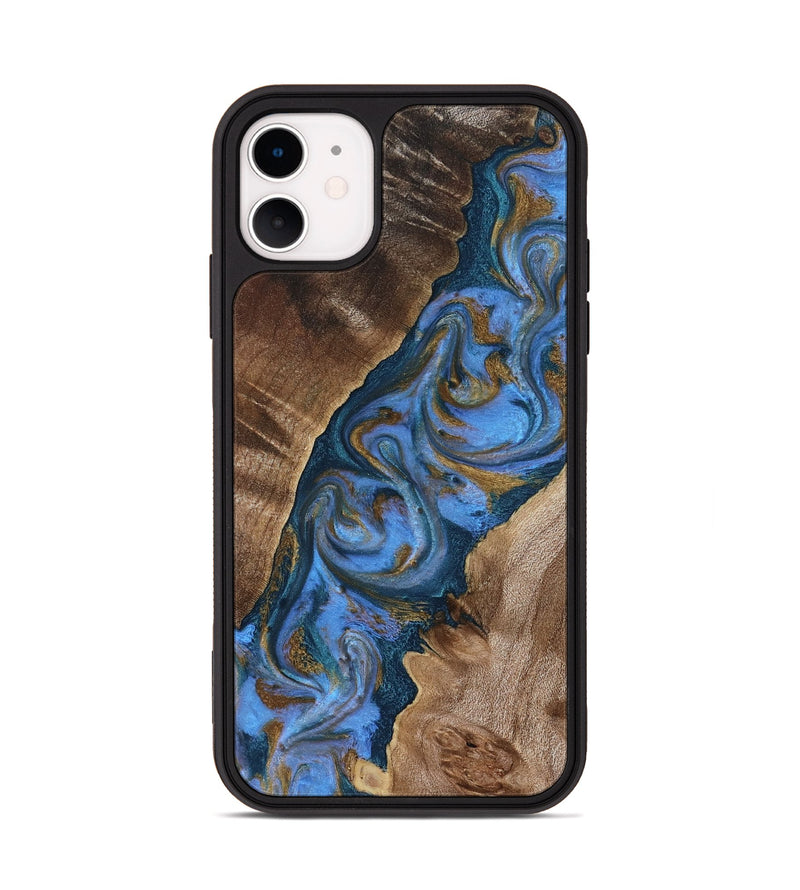 iPhone 11 Wood Phone Case - Diann (Teal & Gold, 819101)