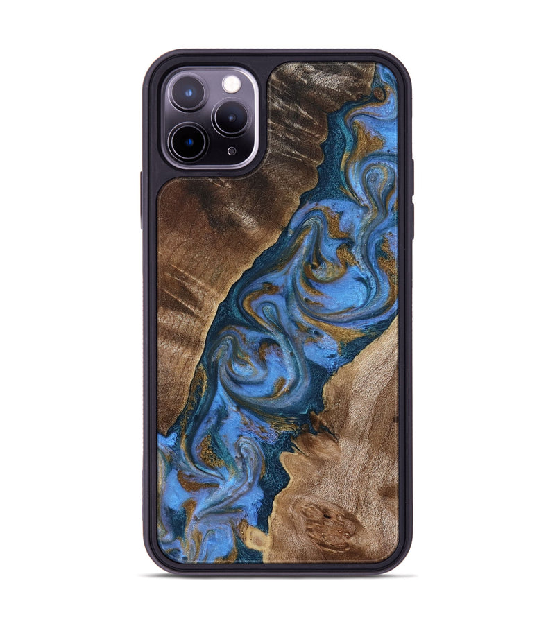 iPhone 11 Pro Max Wood Phone Case - Diann (Teal & Gold, 819101)