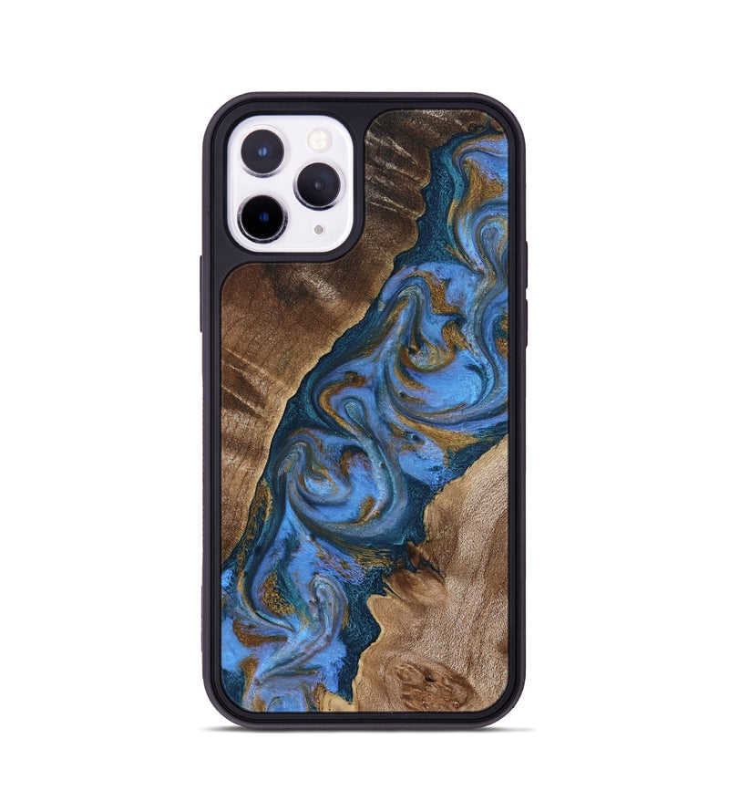 iPhone 11 Pro Wood Phone Case - Diann (Teal & Gold, 819101)