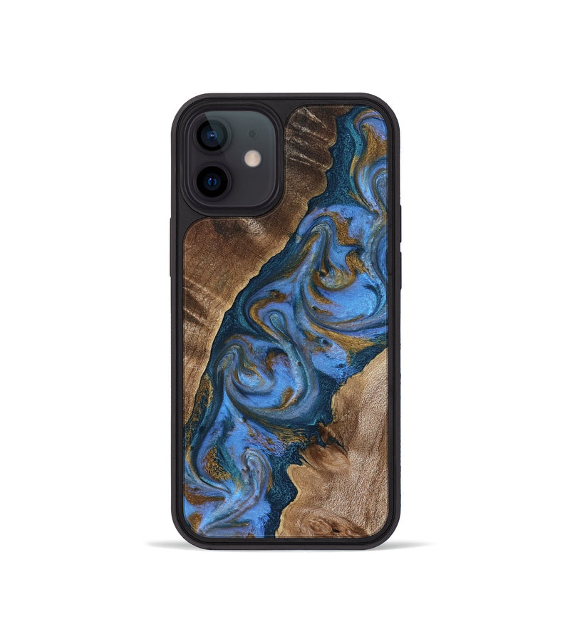 iPhone 12 mini Wood Phone Case - Diann (Teal & Gold, 819101)