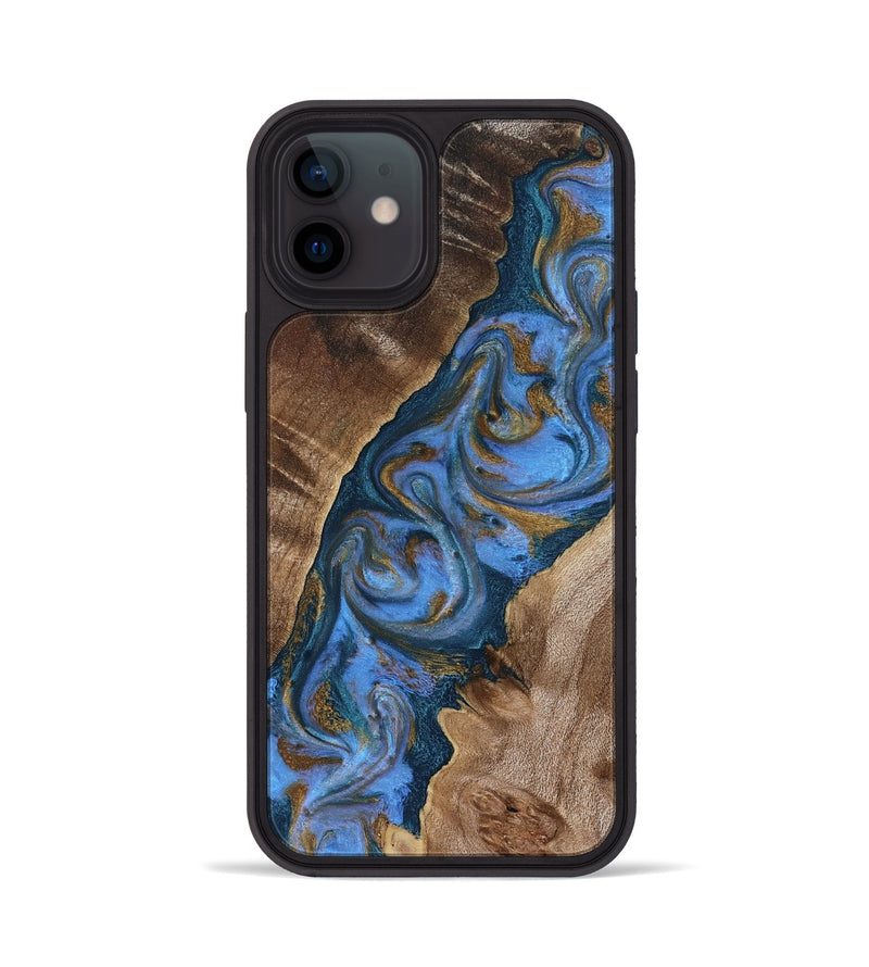 iPhone 12 Wood Phone Case - Diann (Teal & Gold, 819101)