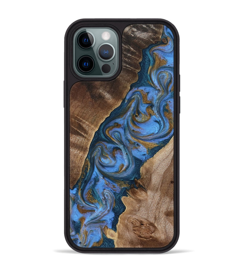 iPhone 12 Pro Max Wood Phone Case - Diann (Teal & Gold, 819101)