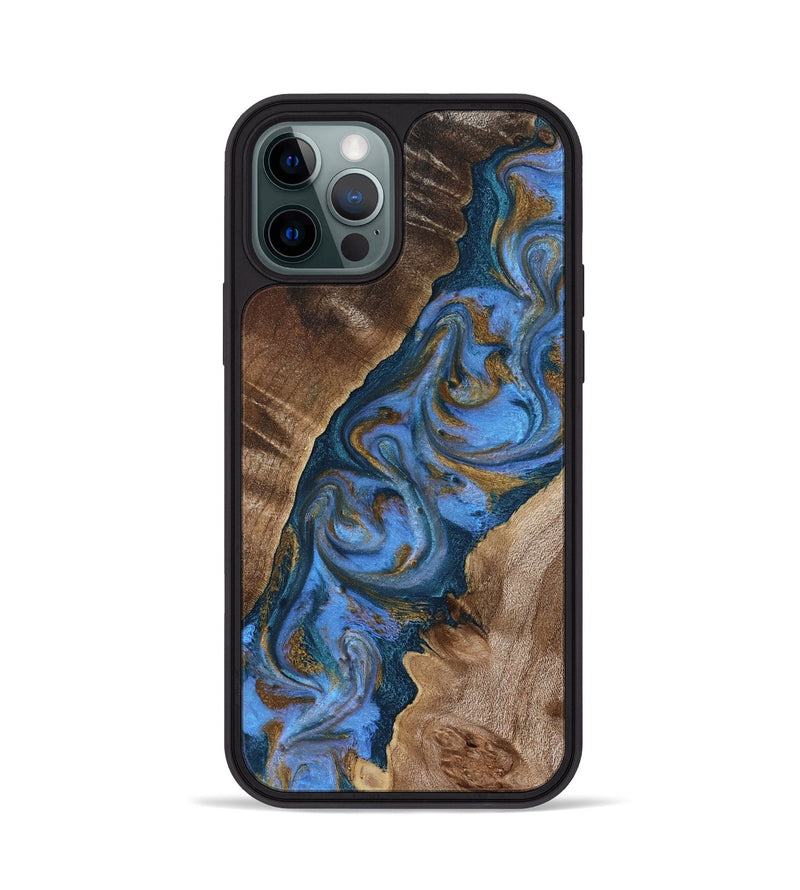 iPhone 12 Pro Wood Phone Case - Diann (Teal & Gold, 819101)