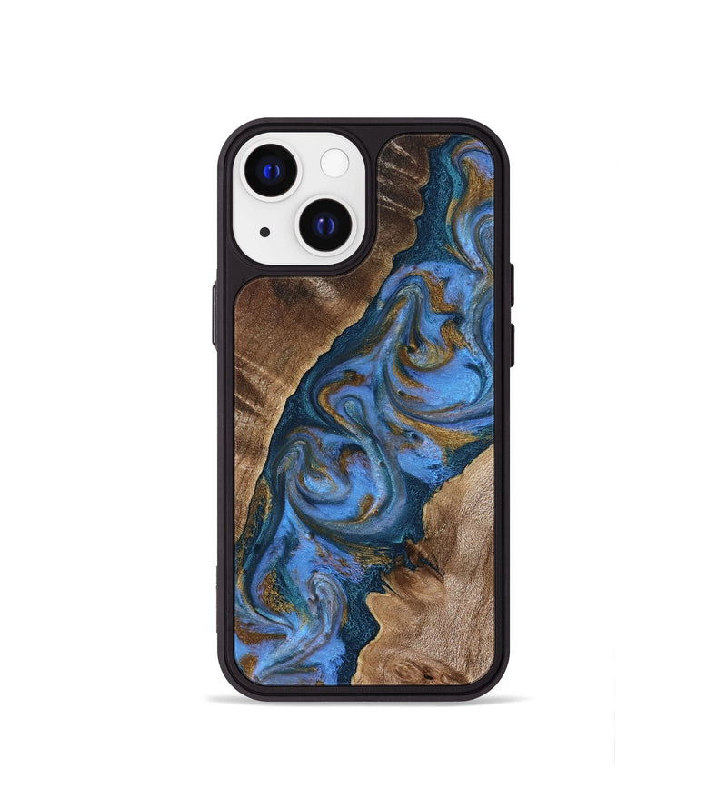 iPhone 13 mini Wood Phone Case - Diann (Teal & Gold, 819101)