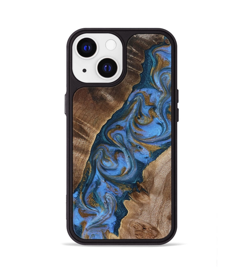 iPhone 13 Wood Phone Case - Diann (Teal & Gold, 819101)
