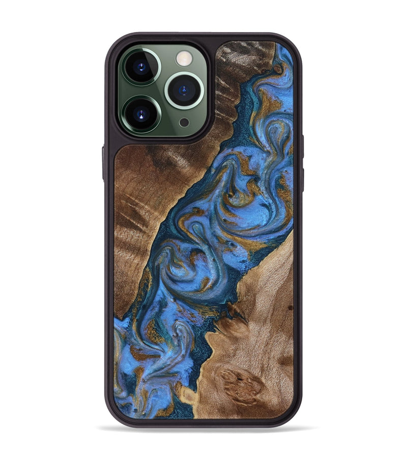 iPhone 13 Pro Max Wood Phone Case - Diann (Teal & Gold, 819101)