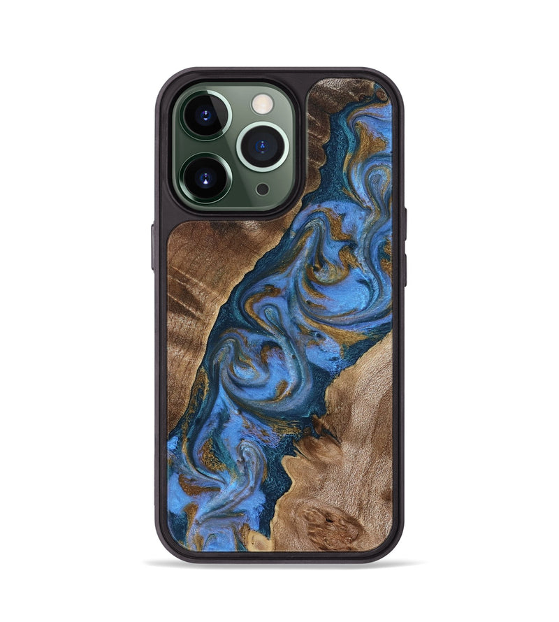 iPhone 13 Pro Wood Phone Case - Diann (Teal & Gold, 819101)