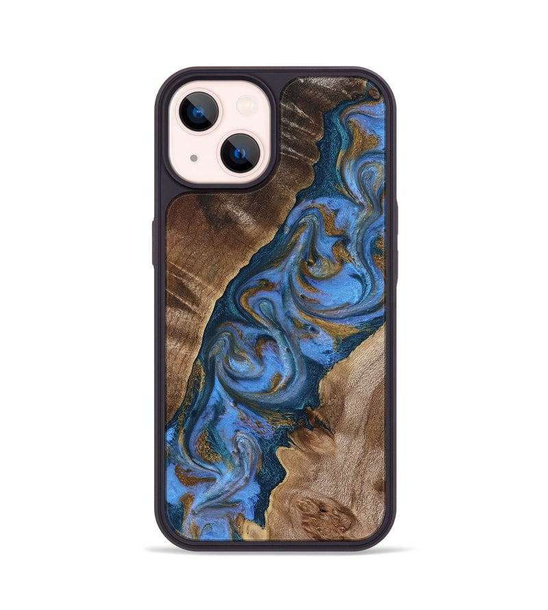 iPhone 14 Wood Phone Case - Diann (Teal & Gold, 819101)