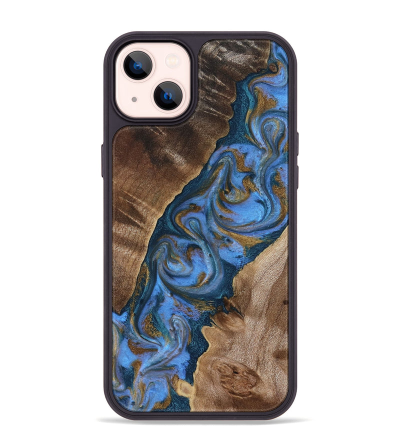 iPhone 14 Plus Wood Phone Case - Diann (Teal & Gold, 819101)
