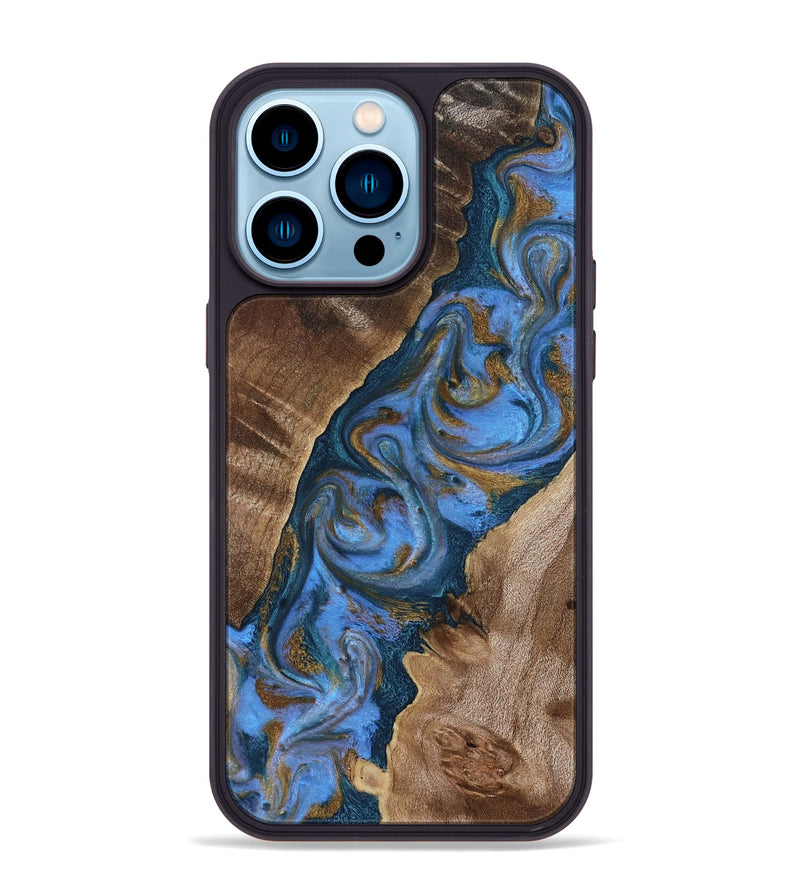 iPhone 14 Pro Max Wood Phone Case - Diann (Teal & Gold, 819101)