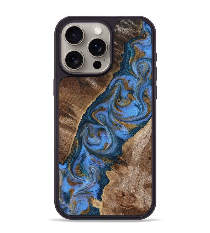 iPhone 15 Pro Max Wood Phone Case - Diann (Teal & Gold, 819101)