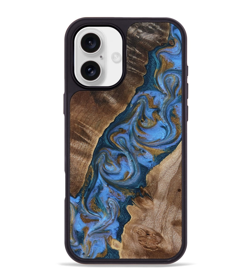 iPhone 16 Plus Wood Phone Case - Diann (Teal & Gold, 819101)