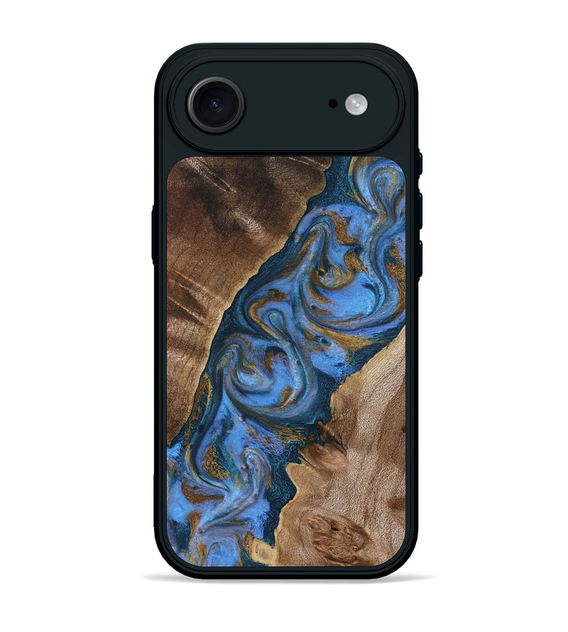iPhone 17 Air Wood Phone Case - Diann (Teal & Gold, 819101)