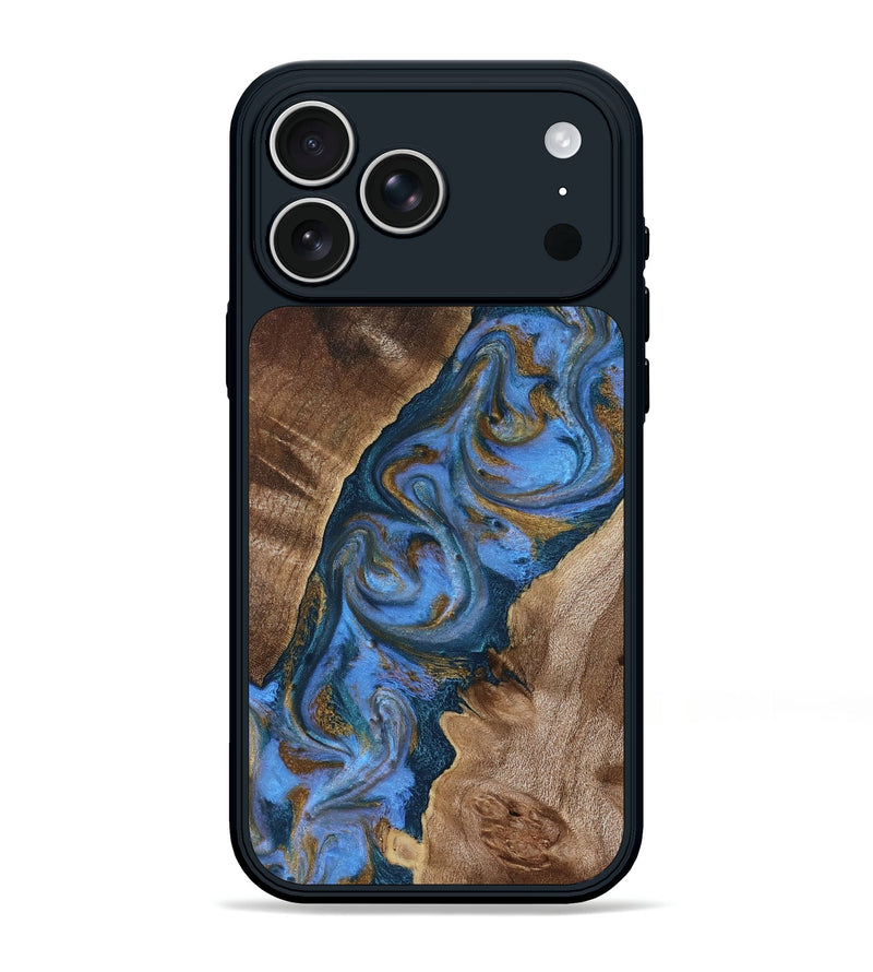 iPhone 17 Pro Max Wood Phone Case - Diann (Teal & Gold, 819101)