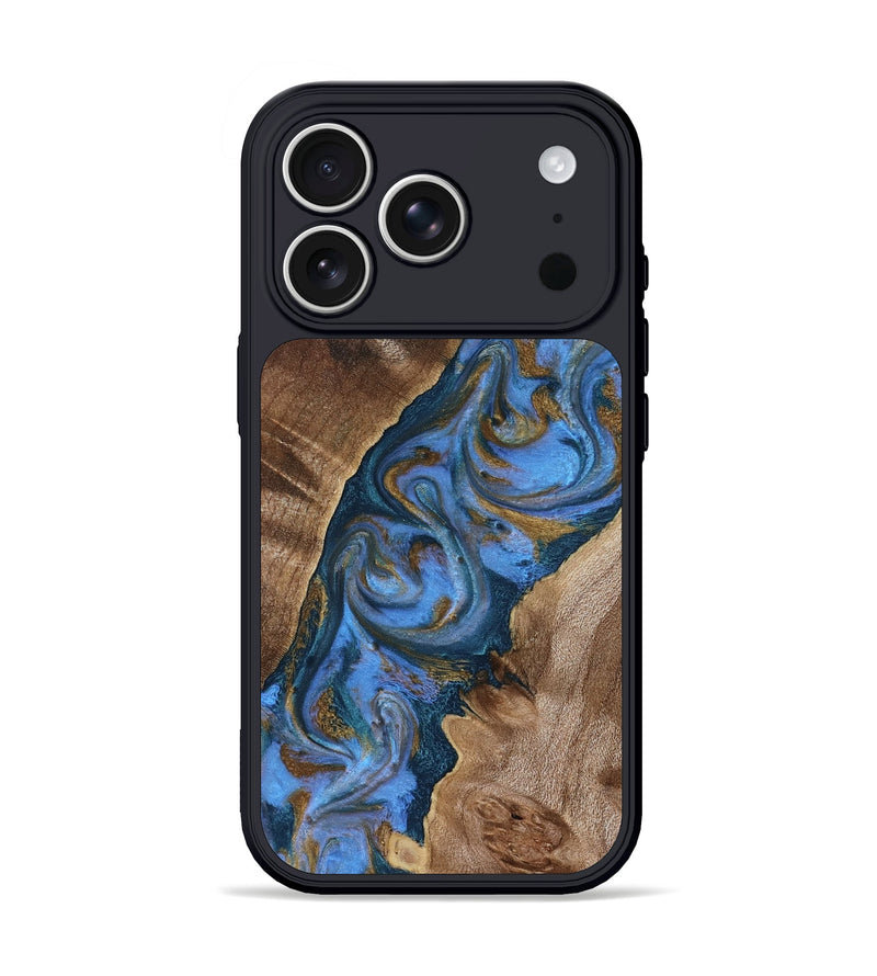 iPhone 17 Pro Wood Phone Case - Diann (Teal & Gold, 819101)