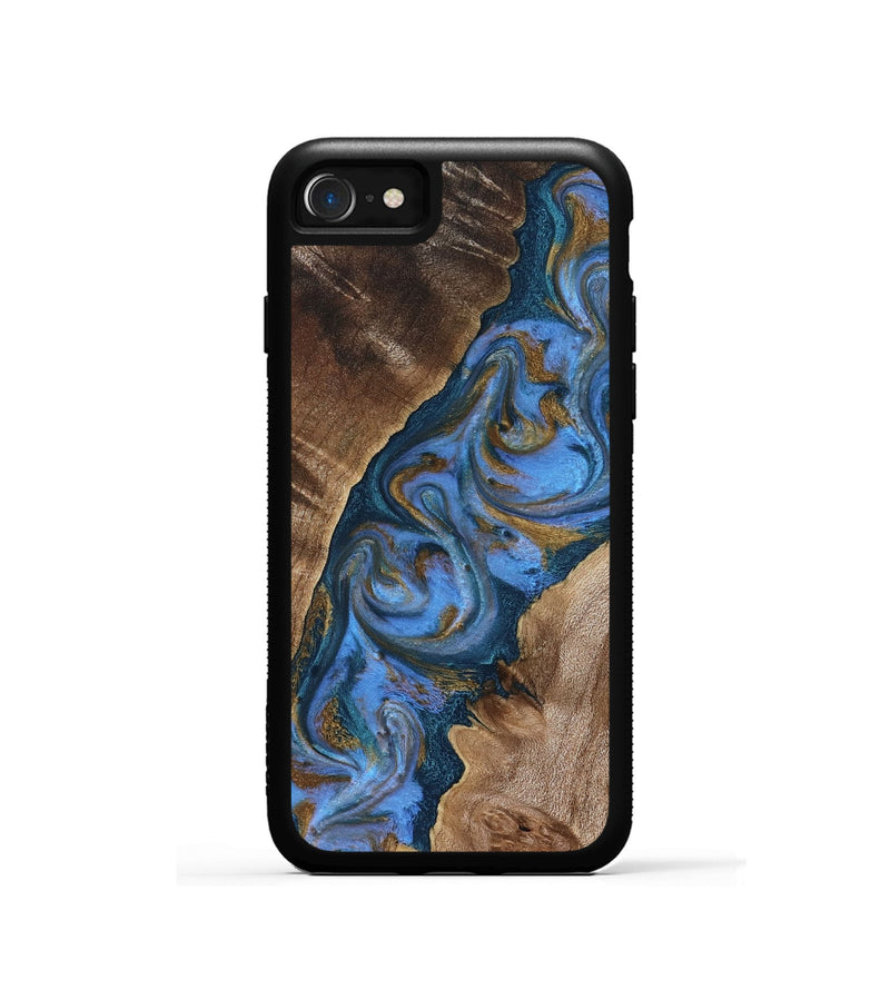 iPhone SE Wood Phone Case - Diann (Teal & Gold, 819101)