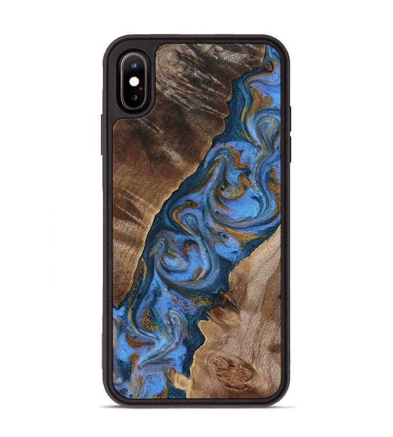 iPhone Xs Max Wood Phone Case - Diann (Teal & Gold, 819101)