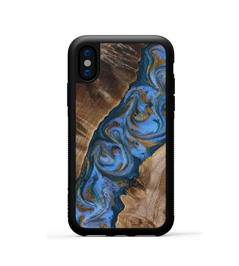 iPhone Xs Wood Phone Case - Diann (Teal & Gold, 819101)