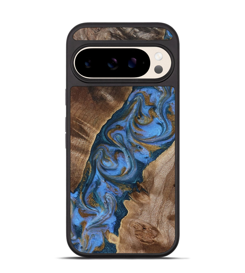 Pixel 10 Pro Wood Phone Case - Diann (Teal & Gold, 819101)