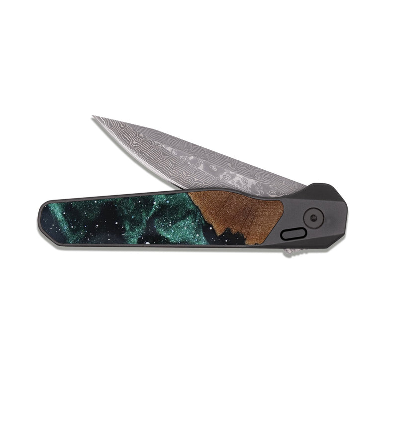 EDC Dark Damascus Wood Pocket Knife - Clover (Cosmos, 819115)