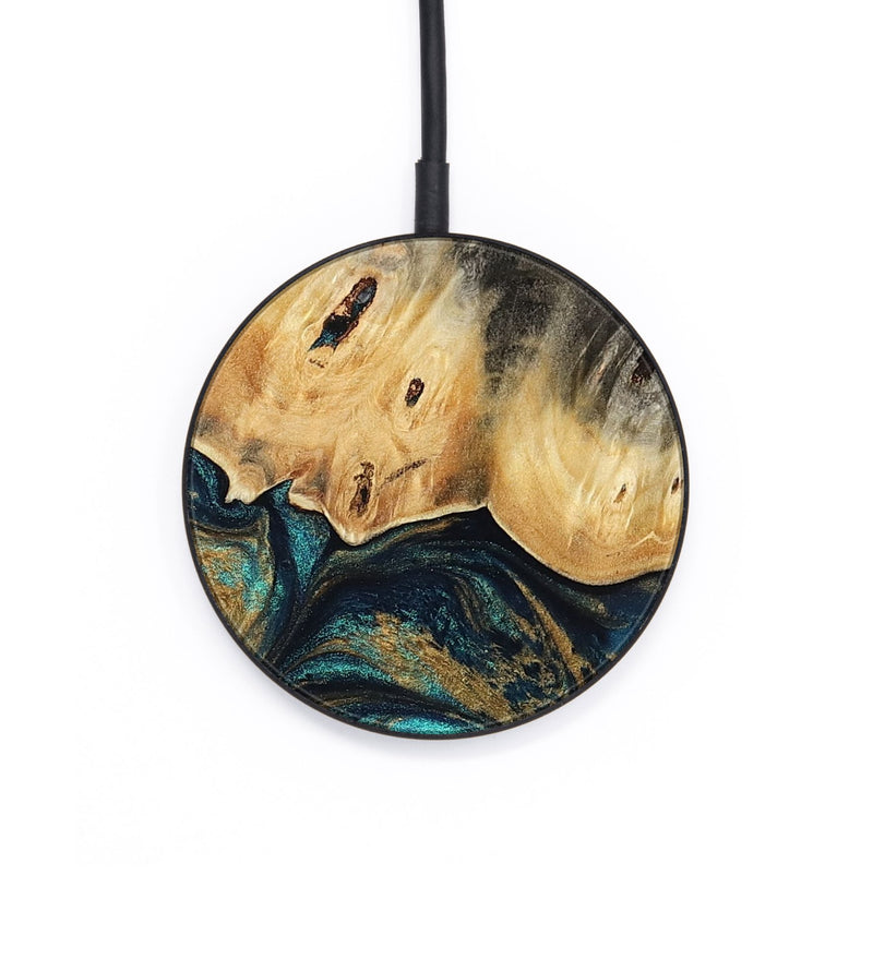 Circle Wood Wireless Charger - Agnes (Teal & Gold, 819175)