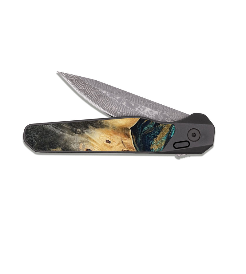 EDC Dark Damascus Wood Pocket Knife - Agnes (Teal & Gold, 819175)