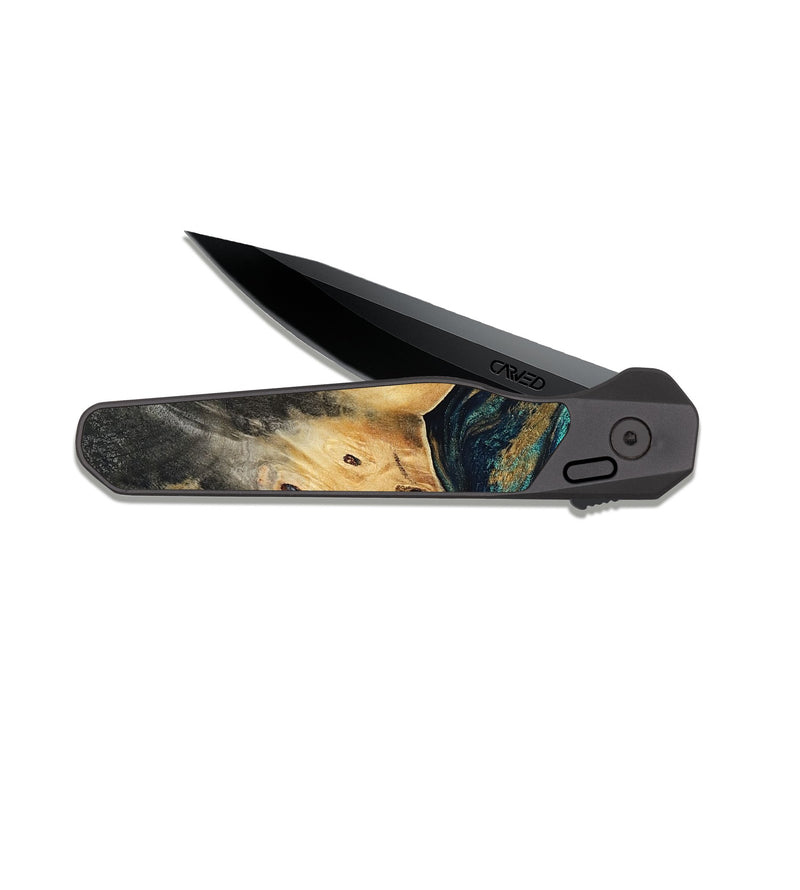 EDC Dark Slate Wood Pocket Knife - Agnes (Teal & Gold, 819175)