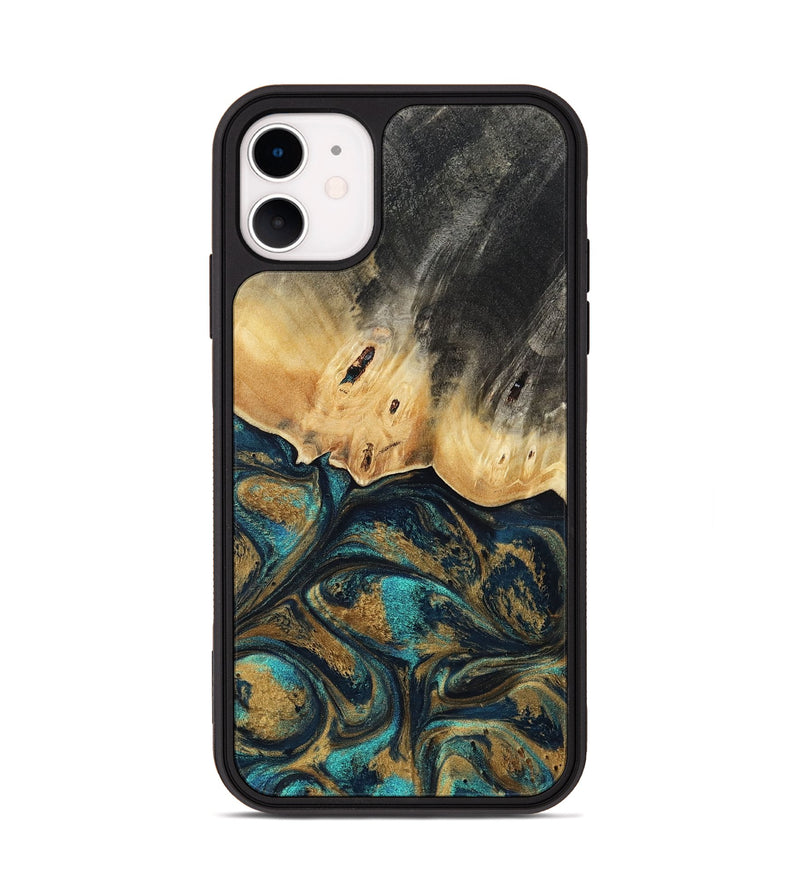 iPhone 11 Wood Phone Case - Agnes (Teal & Gold, 819175)