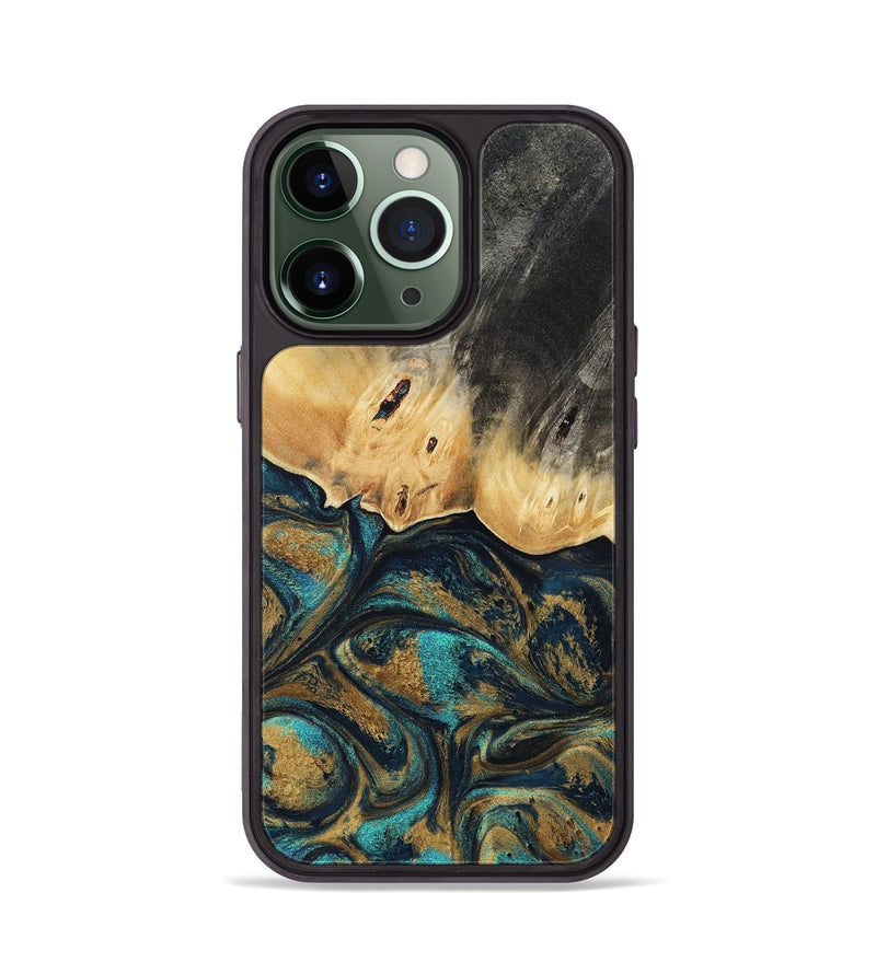 iPhone 13 Pro Wood Phone Case - Agnes (Teal & Gold, 819175)