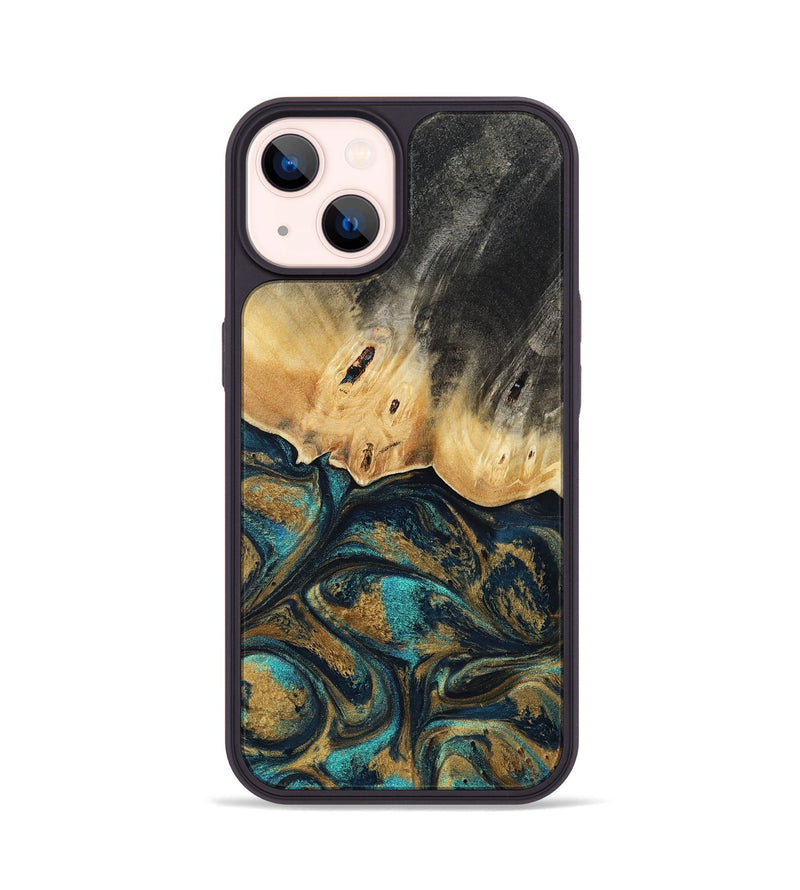 iPhone 14 Wood Phone Case - Agnes (Teal & Gold, 819175)