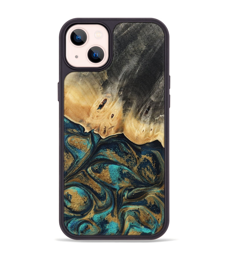 iPhone 14 Plus Wood Phone Case - Agnes (Teal & Gold, 819175)