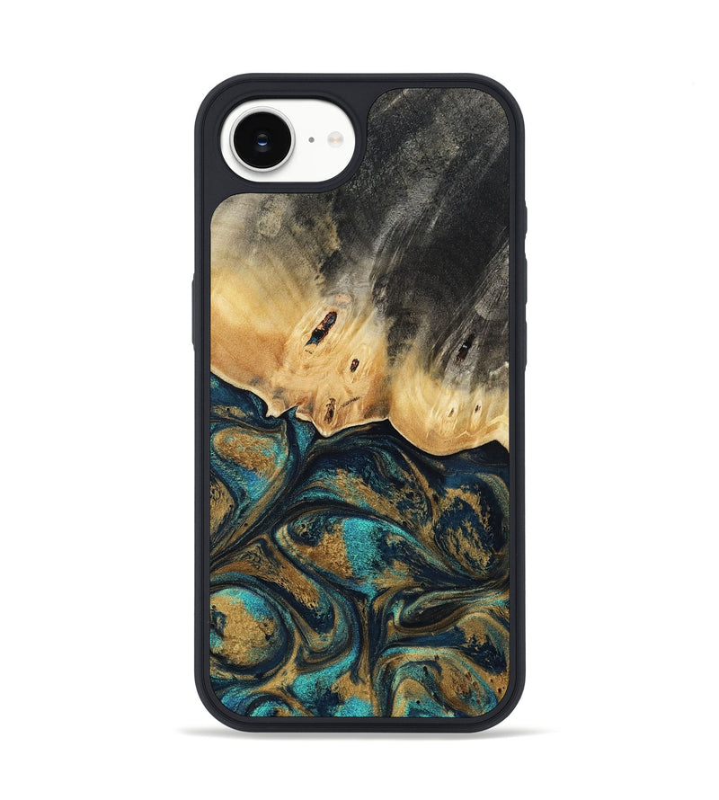 iPhone 16e Wood Phone Case - Agnes (Teal & Gold, 819175)