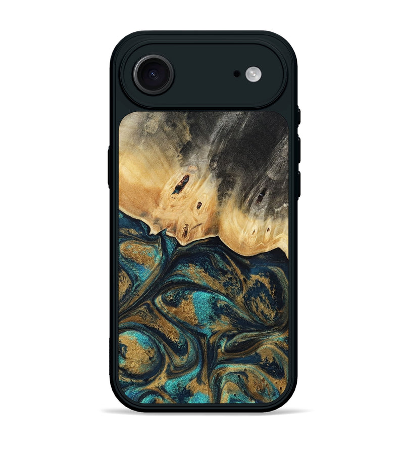 iPhone 17 Air Wood Phone Case - Agnes (Teal & Gold, 819175)
