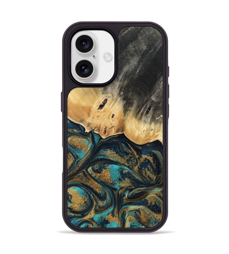 iPhone 17 Wood Phone Case - Agnes (Teal & Gold, 819175)