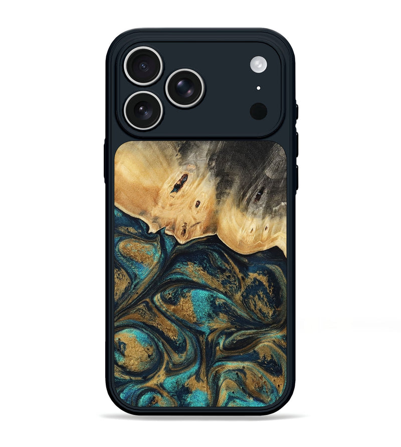iPhone 17 Pro Max Wood Phone Case - Agnes (Teal & Gold, 819175)